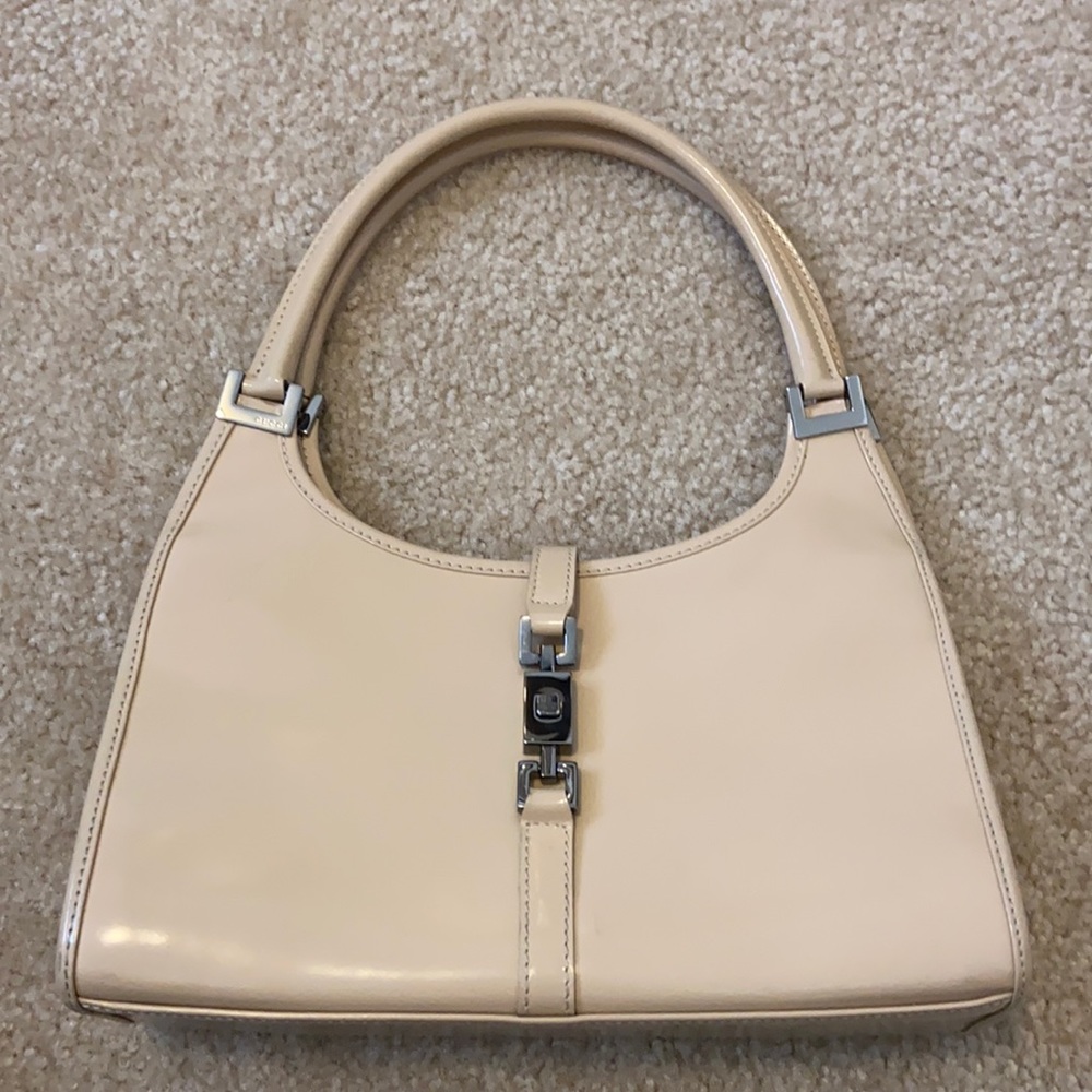 Gucci Beige Patent Leather Bardot Handbag &Dustbag
